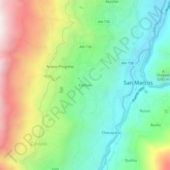 Mapa topográfico Cochao, altitud, relieve