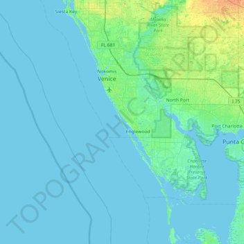 Mapa topográfico Manasota Key, altitud, relieve