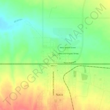 Mapa topográfico Naco, altitud, relieve