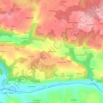 Mapa topográfico Kermoisan, altitud, relieve