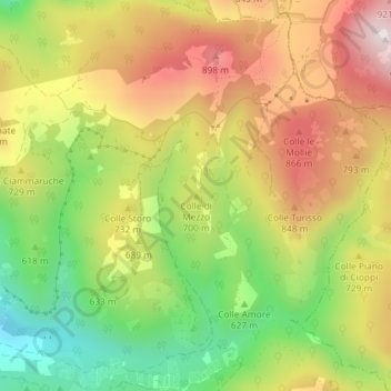 Mapa topográfico Colle di Mezzo, altitud, relieve