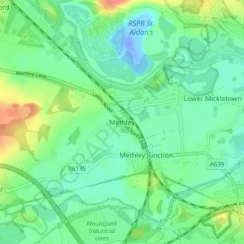 Mapa topográfico Methley, altitud, relieve