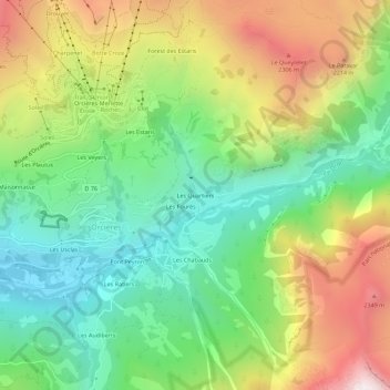 Mapa topográfico Les Quartiers, altitud, relieve
