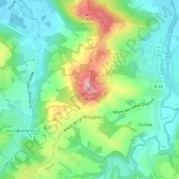 Mapa topográfico le Turon, altitud, relieve