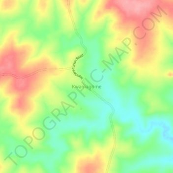 Mapa topográfico Kwamagome, altitud, relieve