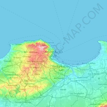 Mapa topográfico Alger, altitud, relieve