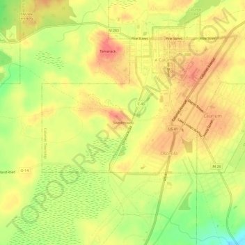 Mapa topográfico Swedetown, altitud, relieve