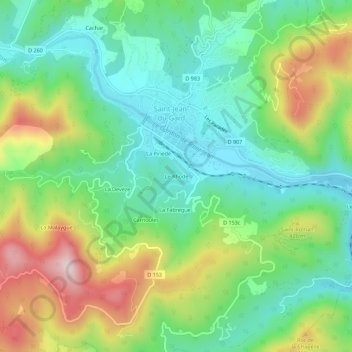 Mapa topográfico Le Rhode, altitud, relieve