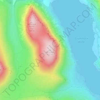 Mapa topográfico Mellbreak, altitud, relieve