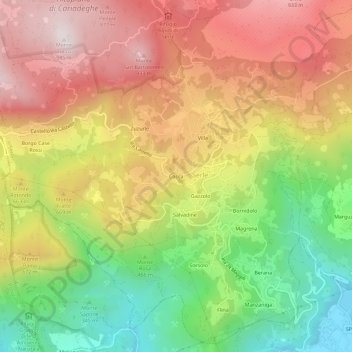 Mapa topográfico Cocca, altitud, relieve