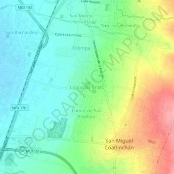 Mapa topográfico Lomas de Cristo, altitud, relieve