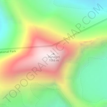 Mapa topográfico Dunagiri, altitud, relieve