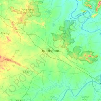 Mapa topográfico Ranebennur, altitud, relieve