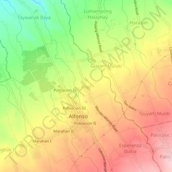 Mapa topográfico Pajo, altitud, relieve