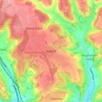 Mapa topográfico Naphill, altitud, relieve