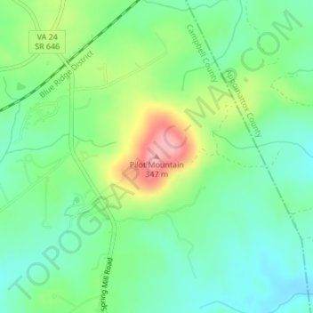 Mapa topográfico Pilot Mountain, altitud, relieve