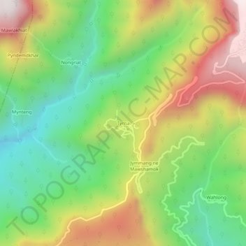 Mapa topográfico Tyrna, altitud, relieve
