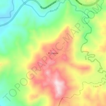 Mapa topográfico El Común, altitud, relieve