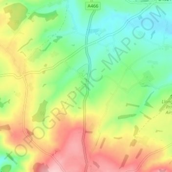 Mapa topográfico Llancloudy, altitud, relieve