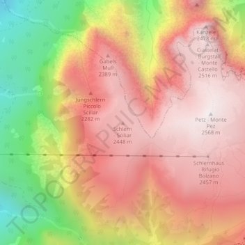 Mapa topográfico Schlern - Sciliar, altitud, relieve