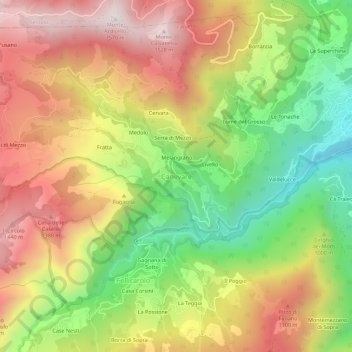 Mapa topográfico Canevare, altitud, relieve