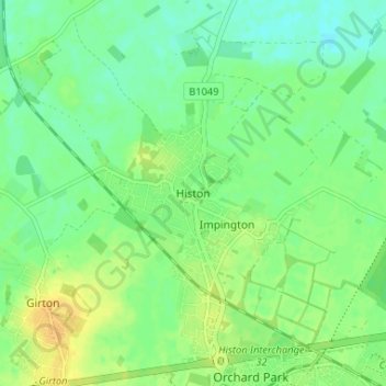 Mapa topográfico Histon, altitud, relieve