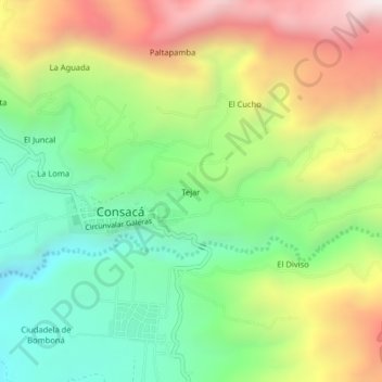 Mapa topográfico Tejar, altitud, relieve