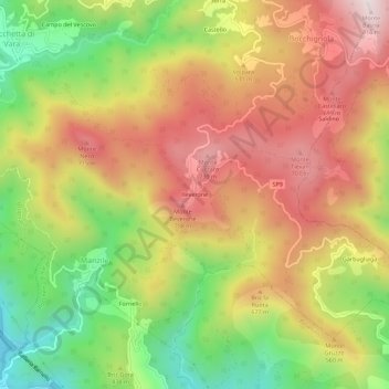 Mapa topográfico Beverone, altitud, relieve