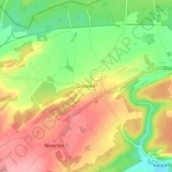 Mapa topográfico Gimnée, altitud, relieve