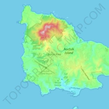 Mapa topográfico Burnt Pine, altitud, relieve