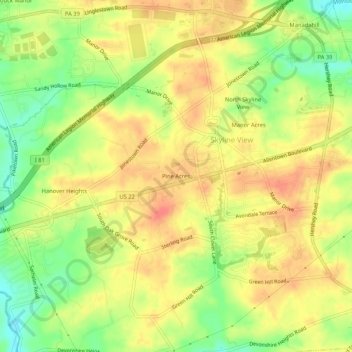 Mapa topográfico Pine Acres, altitud, relieve