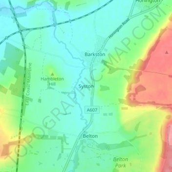 Mapa topográfico Syston, altitud, relieve