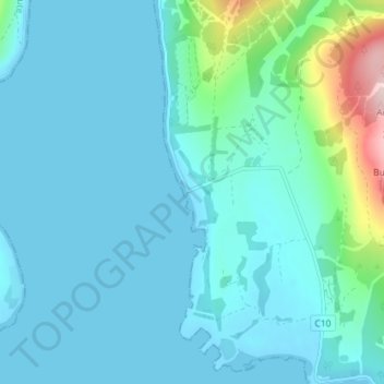 Mapa topográfico Port Lamont, altitud, relieve