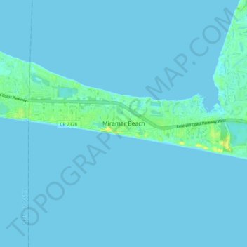 Mapa topográfico Miramar Beach, altitud, relieve