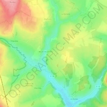 Mapa topográfico Jonchery, altitud, relieve