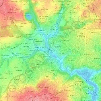 Mapa topográfico Goyen, altitud, relieve