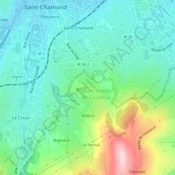 Mapa topográfico Le Platre, altitud, relieve