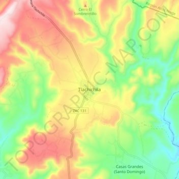 Mapa topográfico Tlachichila, altitud, relieve