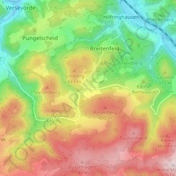 Mapa topográfico Selscheid, altitud, relieve