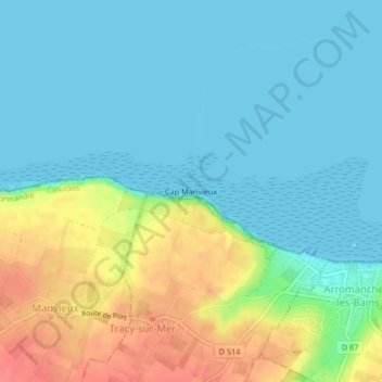 Mapa topográfico Cap Manvieux, altitud, relieve