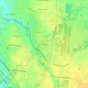 Mapa topográfico Haynes Haven, altitud, relieve