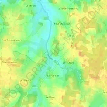Mapa topográfico Sâne Vive, altitud, relieve