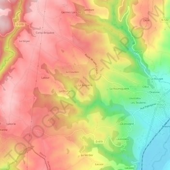 Mapa topográfico La Balgairie, altitud, relieve