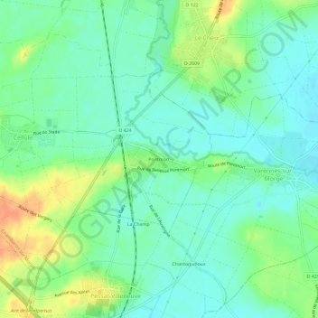 Mapa topográfico Pontmort, altitud, relieve