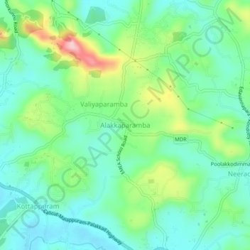 Mapa topográfico Alakkaparamba, altitud, relieve