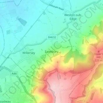 Mapa topográfico Saintbury, altitud, relieve
