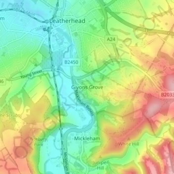 Mapa topográfico Givons Grove, altitud, relieve