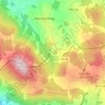 Mapa topográfico Vorderau, altitud, relieve