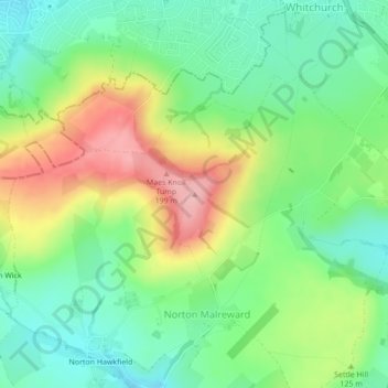 Mapa topográfico Maes Knoll, altitud, relieve