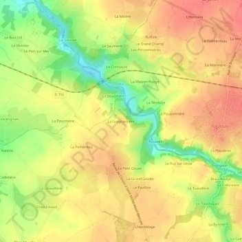 Mapa topográfico La Guignardière, altitud, relieve